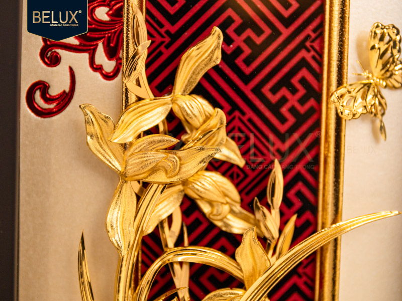 Tranh Hoa Lan Kiếm mùa đông dát vàng 24k 26x13cm